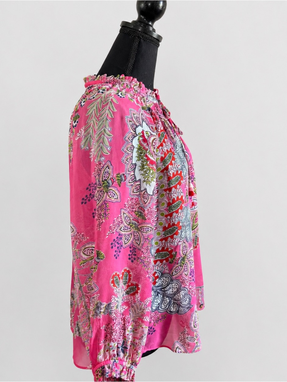 Hale Bob 100% Silk Pink Paisley Tassel Peasant Blouse Top Size Small Boho Luxury - Picture 4 of 11
